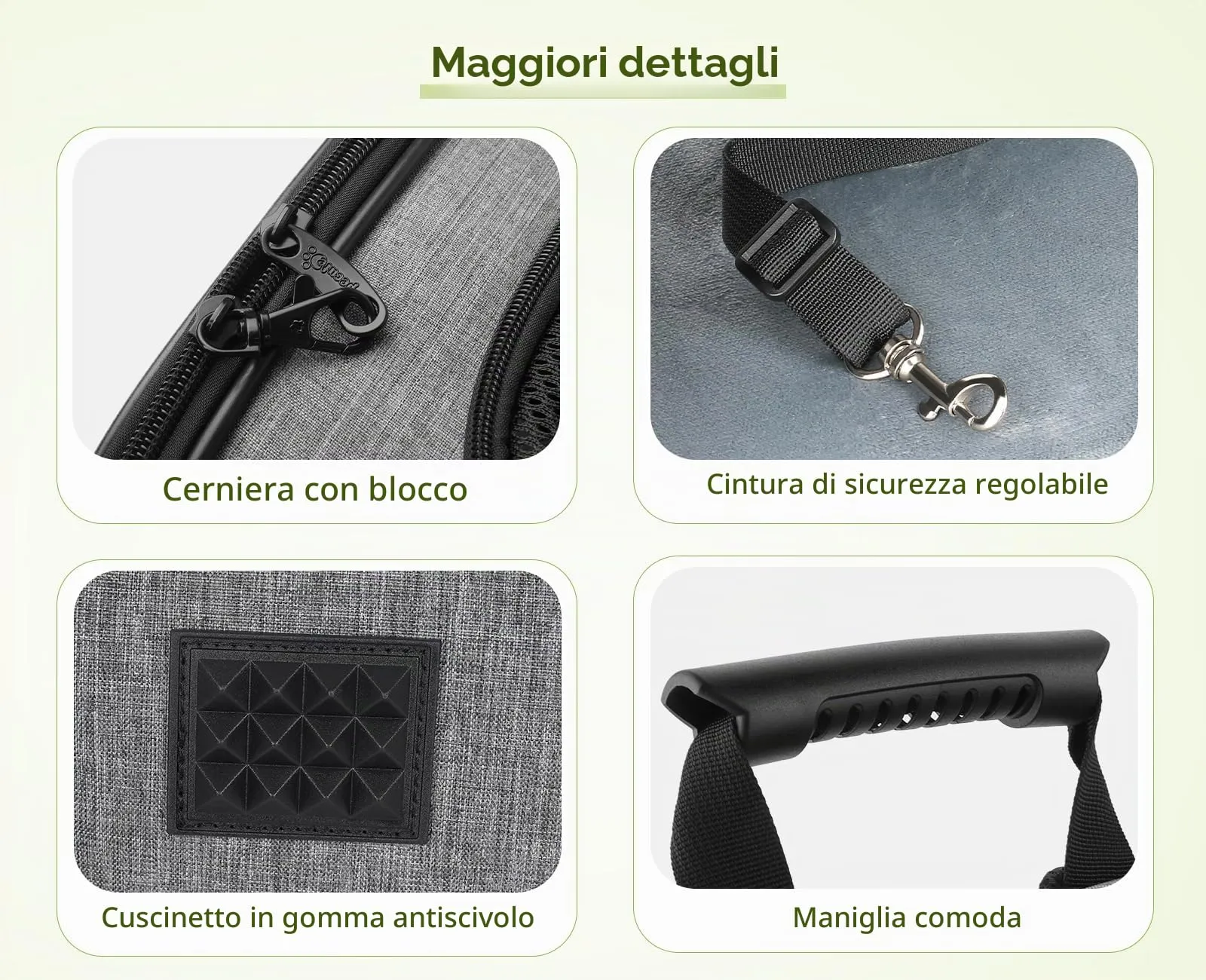 Pecute Zaino Trasportino per Cani e Gatti con Tende a Rullo, Grigio - immagine 9