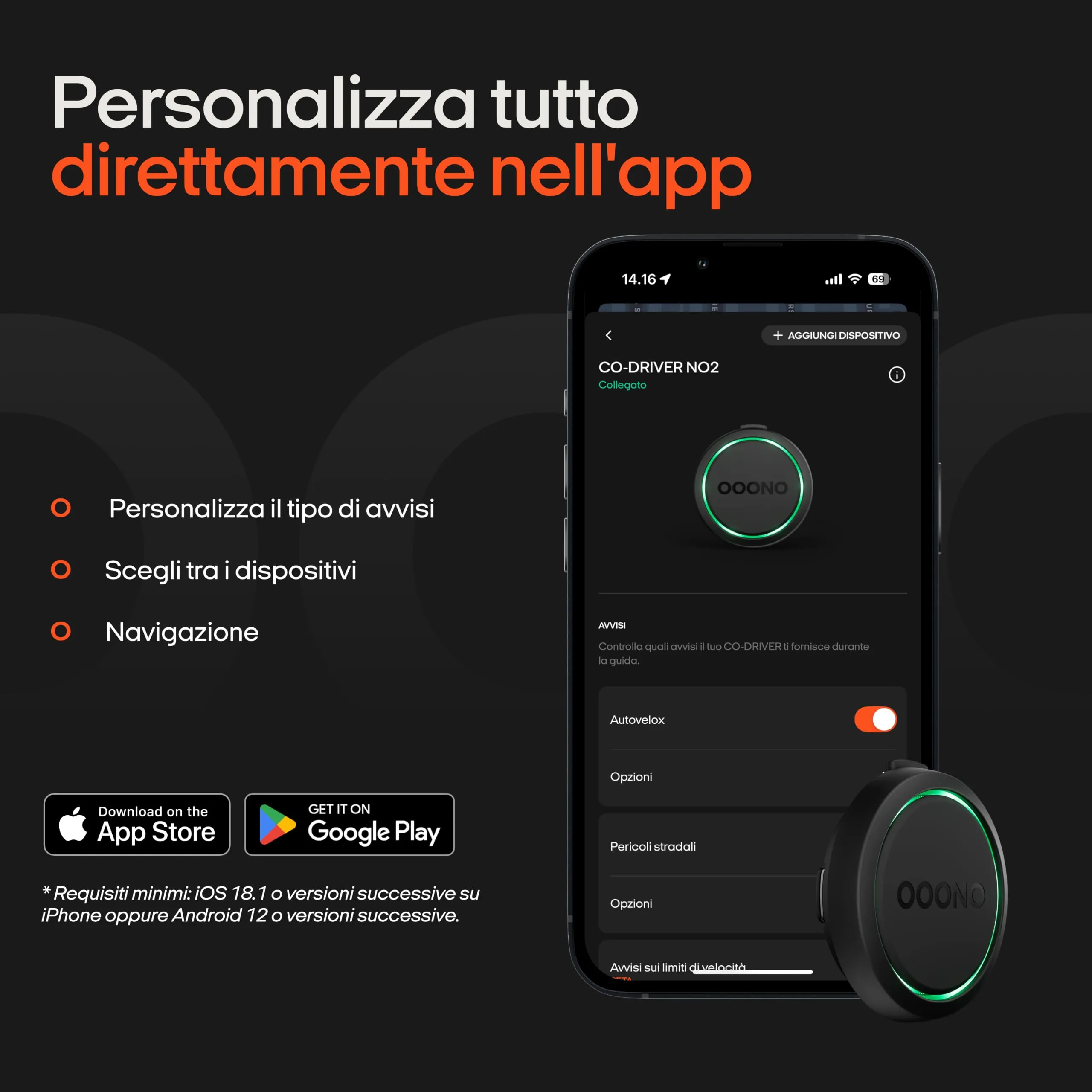 ooono Co-Driver 2 - Avvisi autovelox e pericoli in tempo reale, USB-C, Compatibile con Apple CarPlay & Android Auto - immagine 6