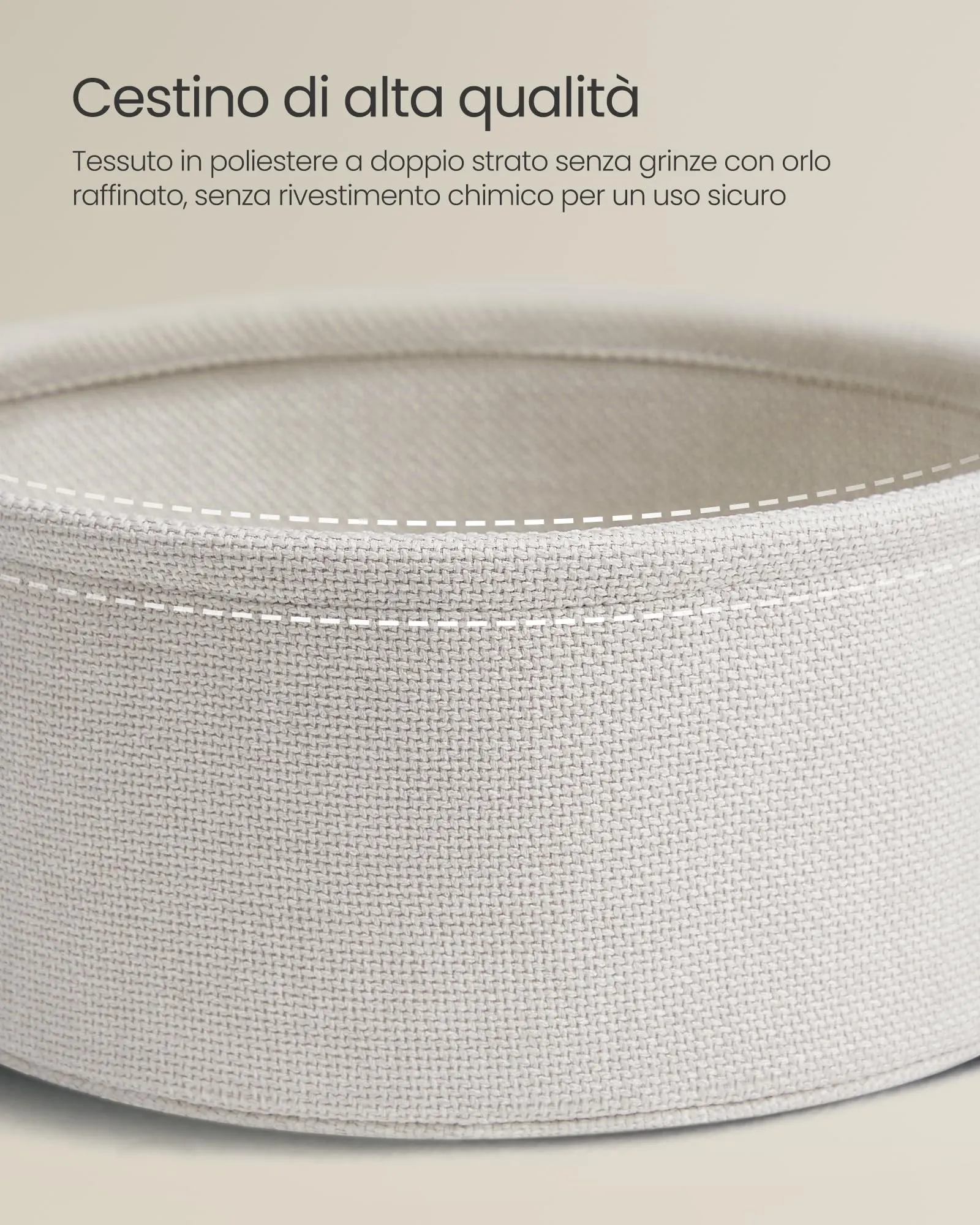 VASAGLE Lilea Tavolino Rotondo con Cestino in Tessuto, Beige Naturale e Bianco Crema LET223K67 - immagine 6