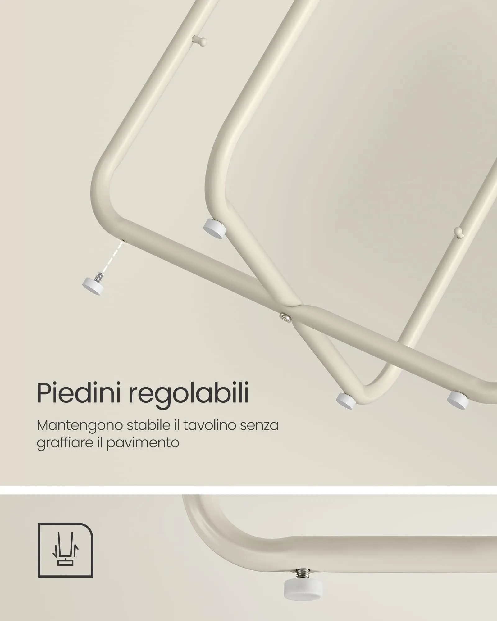 VASAGLE Lilea Tavolino Rotondo con Cestino in Tessuto, Beige Naturale e Bianco Crema LET223K67 - immagine 7