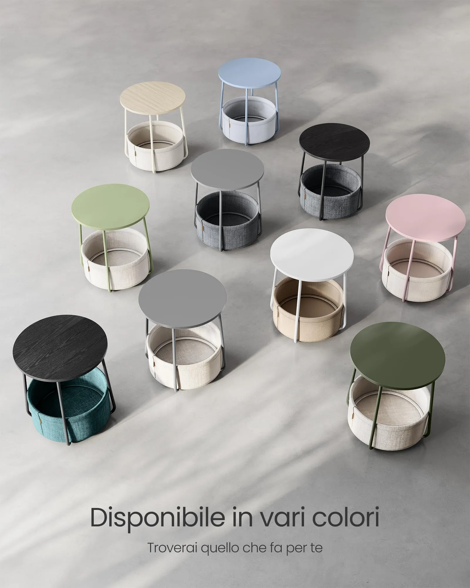 VASAGLE Lilea Tavolino Rotondo con Cestino in Tessuto, Nero Ebano e Grigio Ardesia LET223B01 - immagine 8