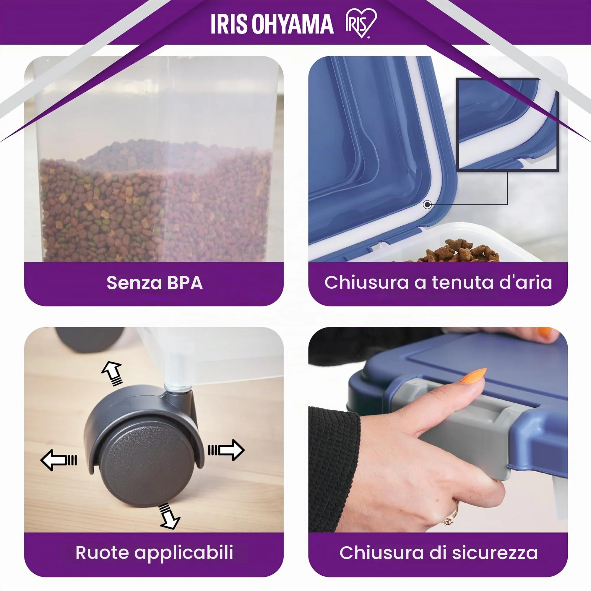 Iris Ohyama Contenitore Ermetico per Crocchette 30L, Blu, MP-8 - immagine 3
