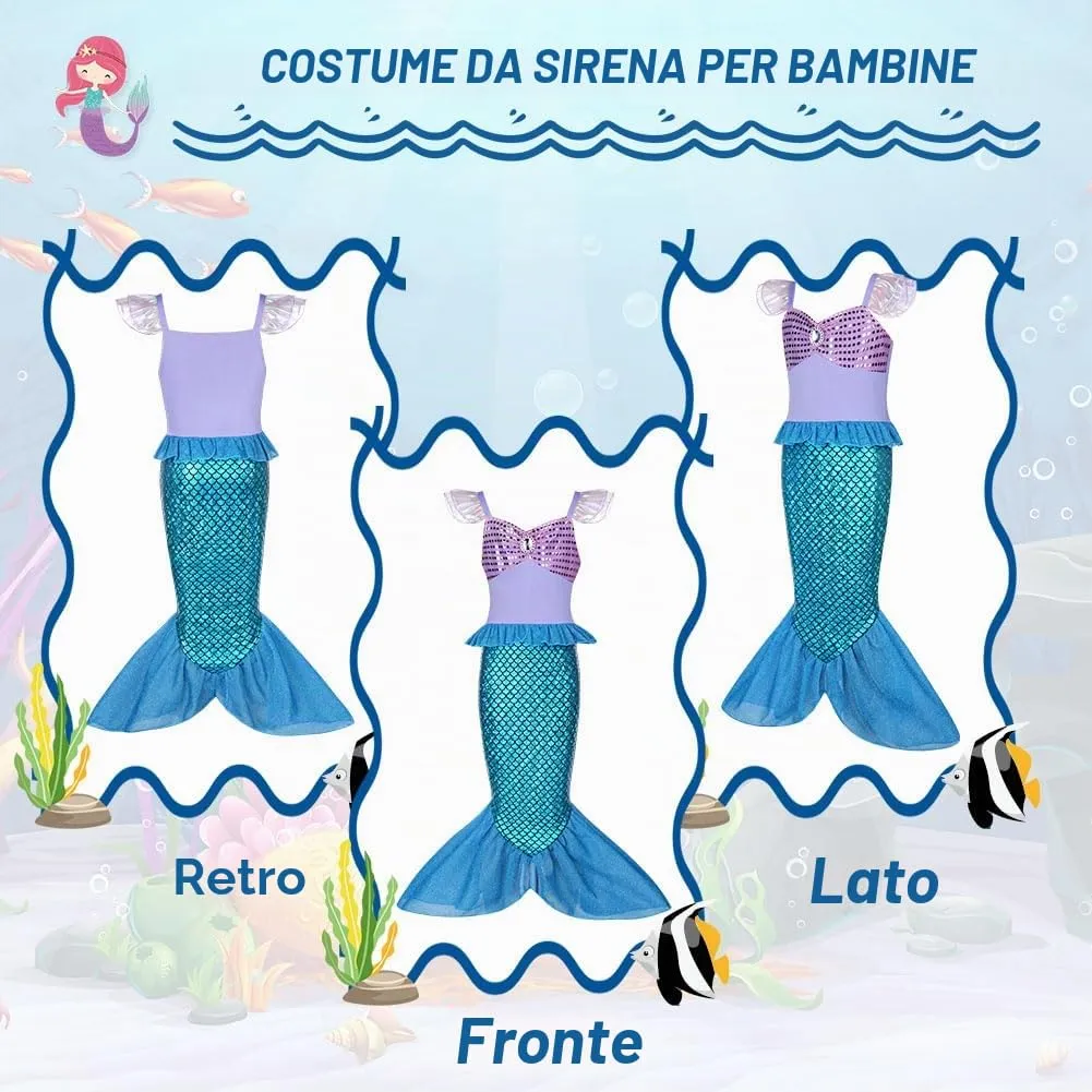 AOOWU Vestito Sirenetta Bambina con Parrucca, Corona e Scettro (150cm) - immagine 6