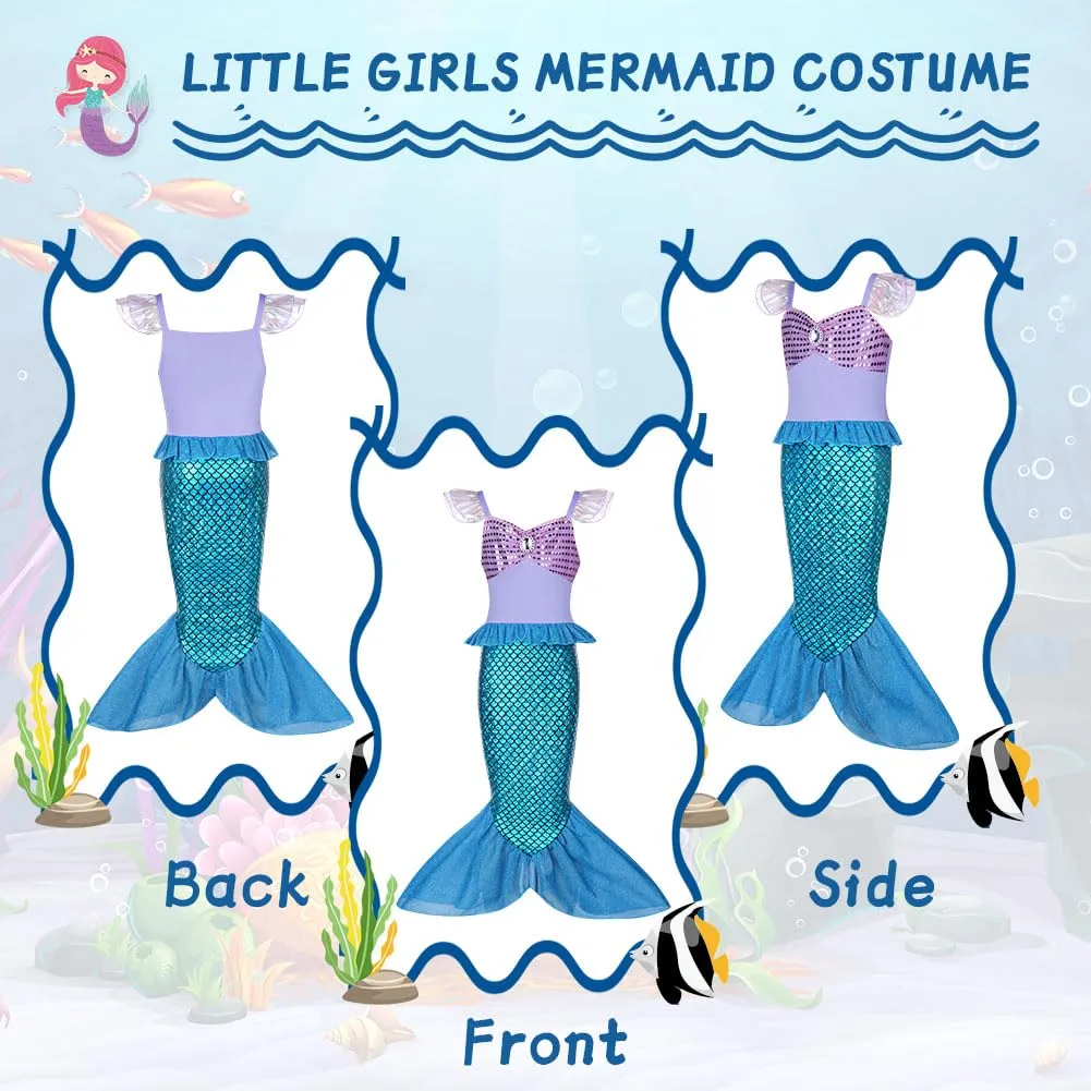 AOOWU Vestito Sirenetta Bambina con Parrucca, Corona e Scettro (140cm) - immagine 6