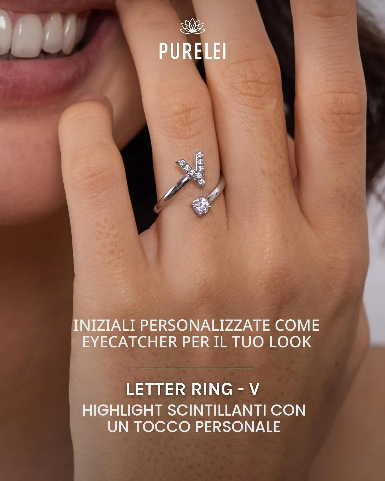 Purelei Anello con lettere in acciaio inox, regolabile 50-60 - immagine 2