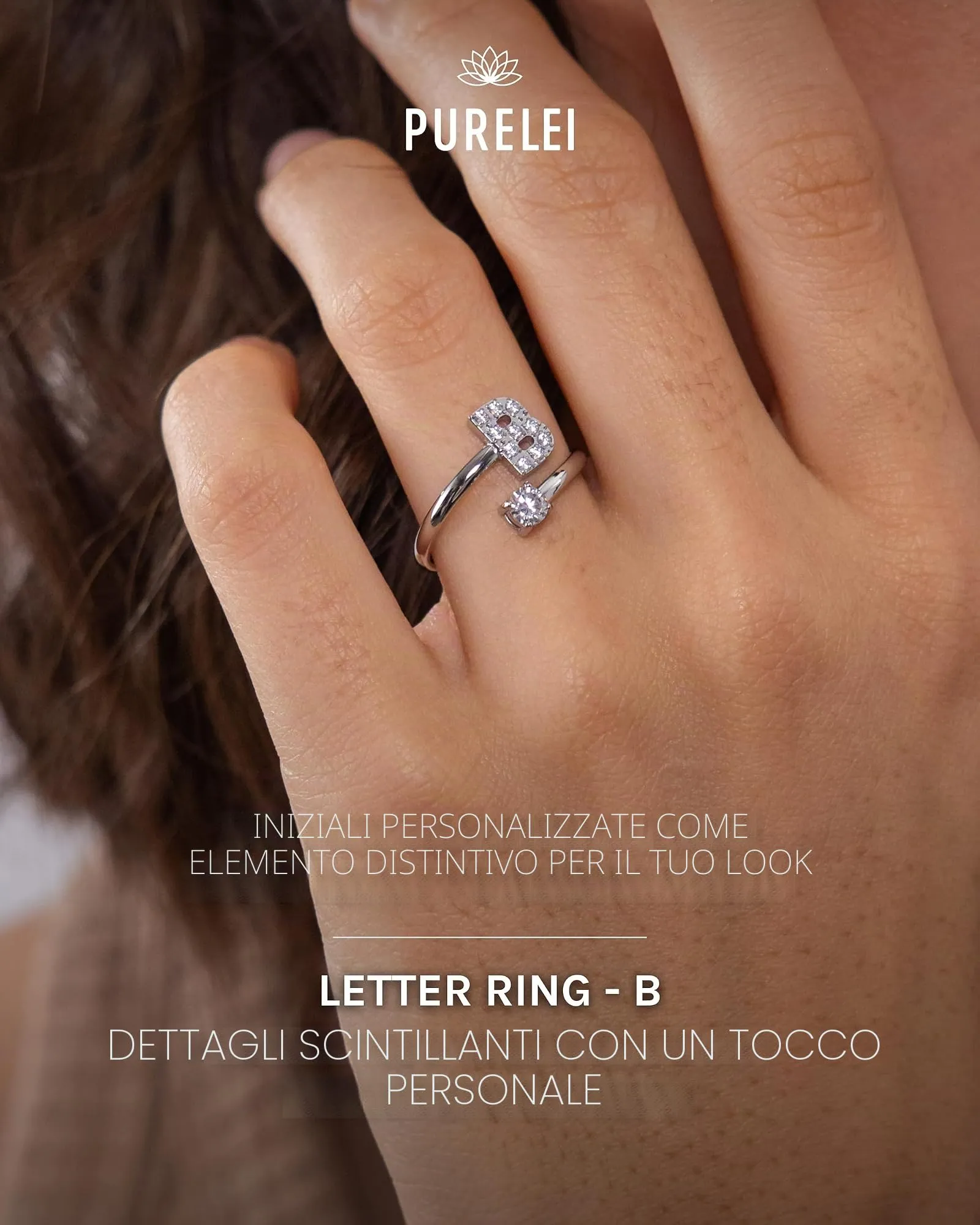 Purelei Anello con lettere in acciaio inox, regolabile (taglia 50-60) - immagine 2