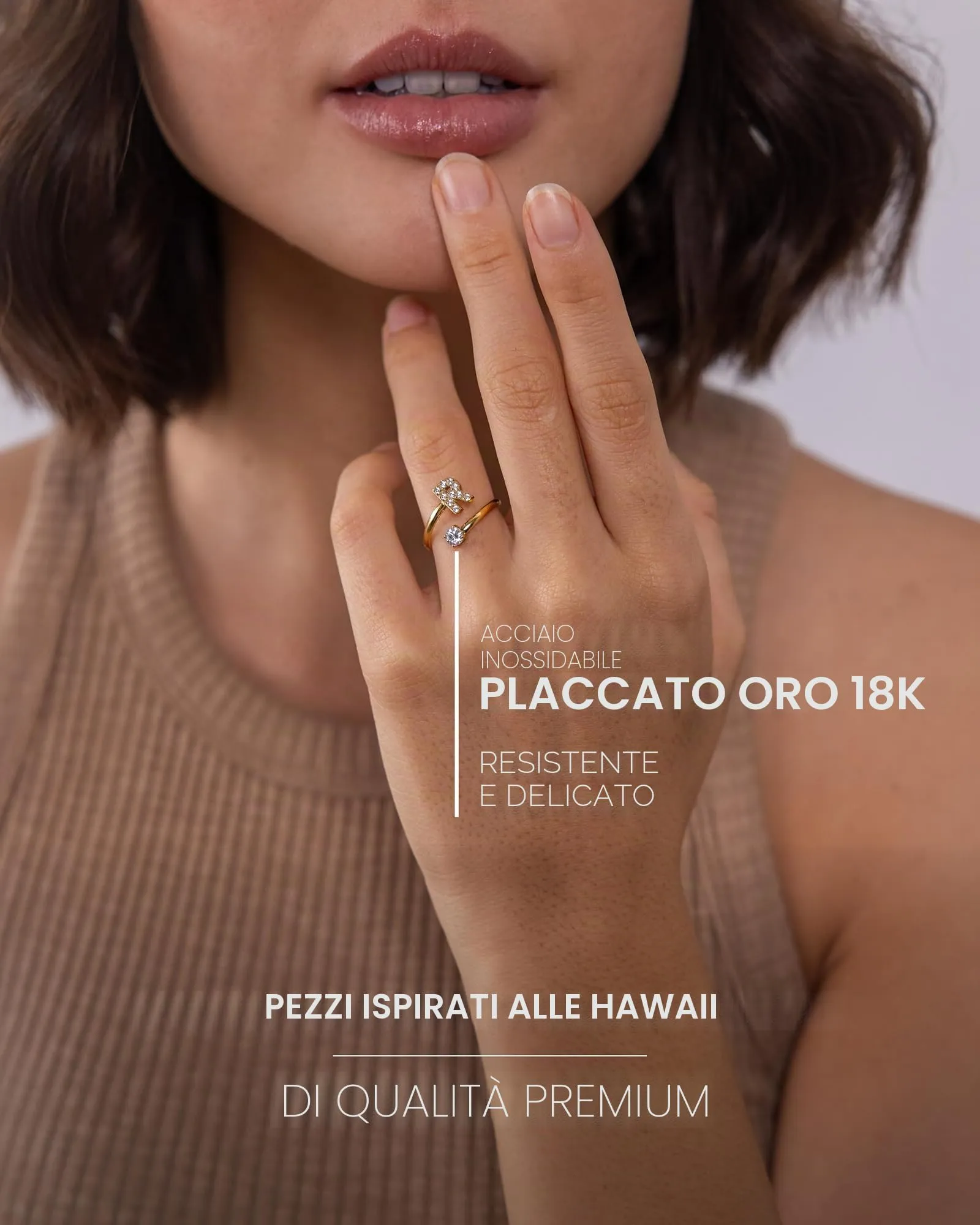 Purelei Anello con lettere in acciaio inossidabile regolabile con gemma zirconia cubica - immagine 3