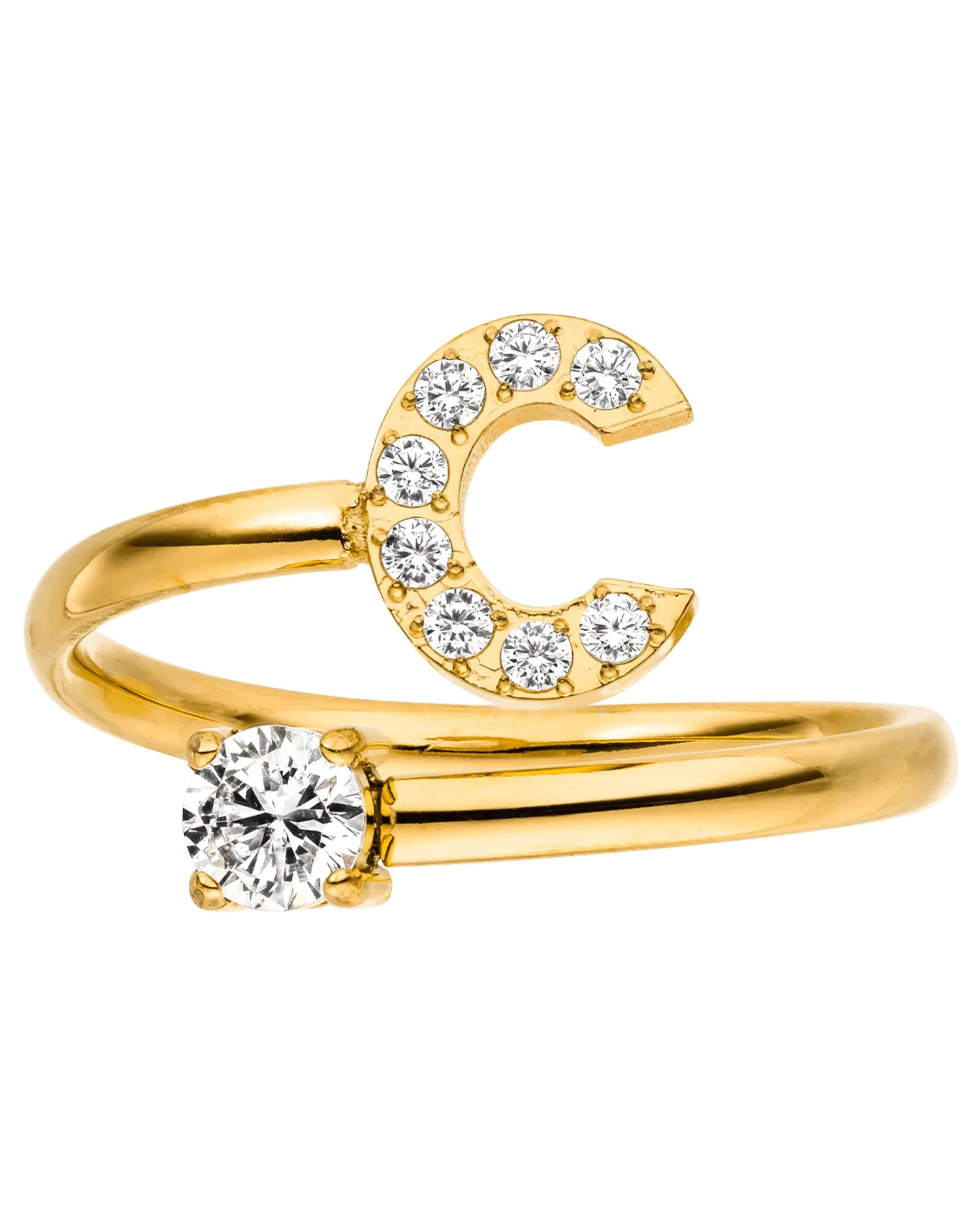 Purelei Anello con lettere in acciaio inossidabile, regolabile (taglia 50-60), oro - immagine 1