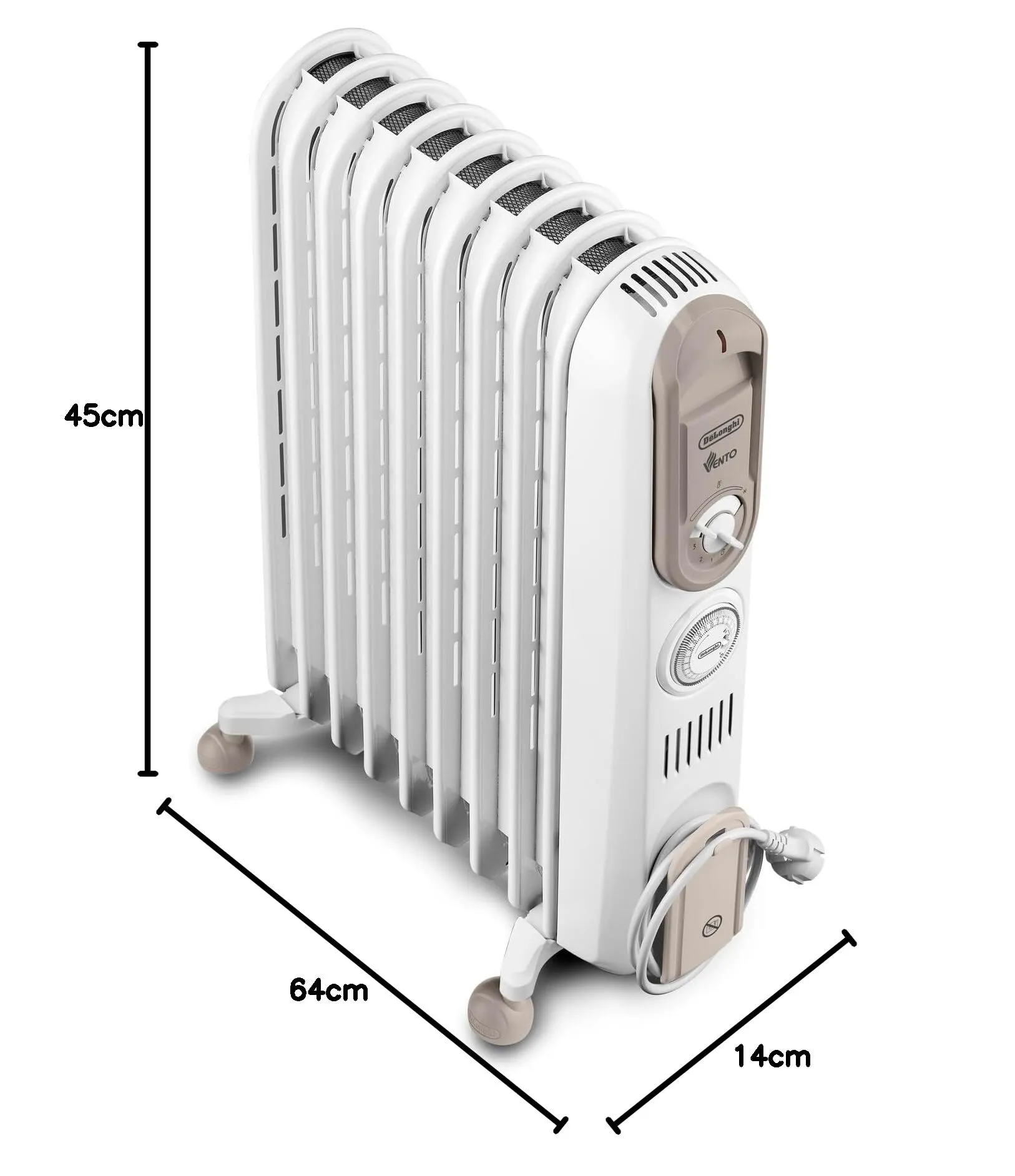 De'Longhi Serie Vento V550918T.WB Radiatore ad Olio Elettrico, 9 Elementi, 1800W, Bianco - immagine 8