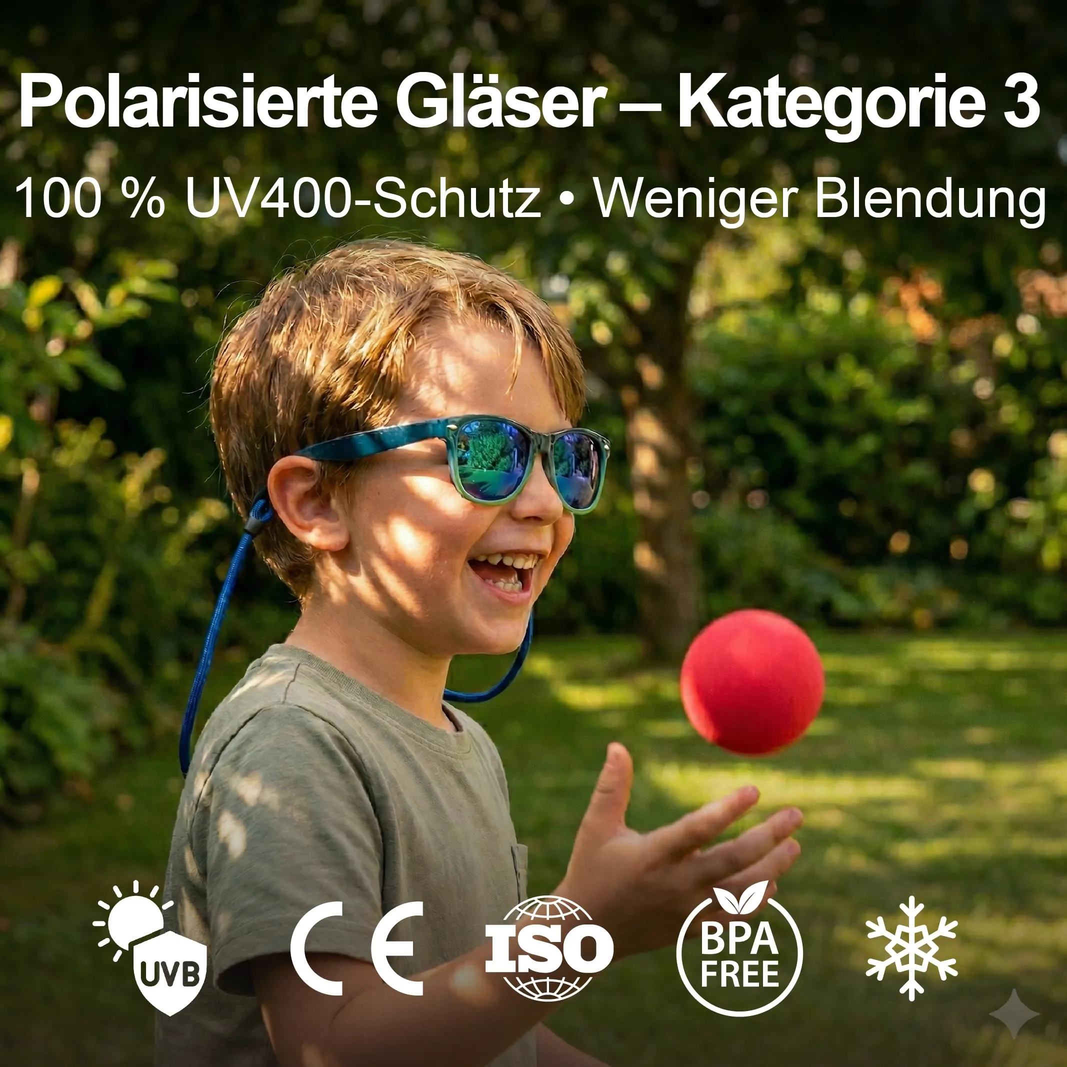 Kiddus Occhiali da Sole Polarizzati per Bambino e Bambina 4-7 Anni, UV400 CAT3 - immagine 2