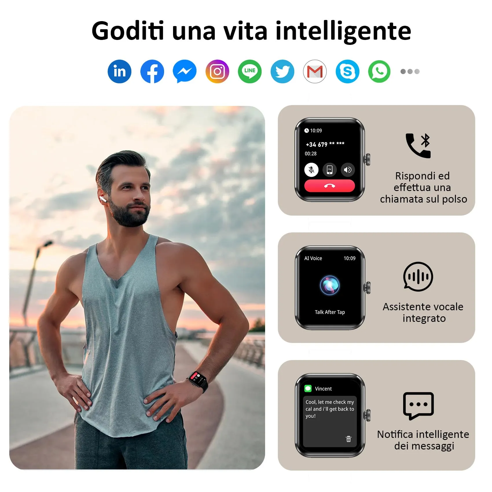 Blackview Smartwatch 1,85'' Bluetooth Call Fitness Tracker, Cardiofrequenzimetro, Monitoraggio del Sonno per Android e iOS - immagine 2