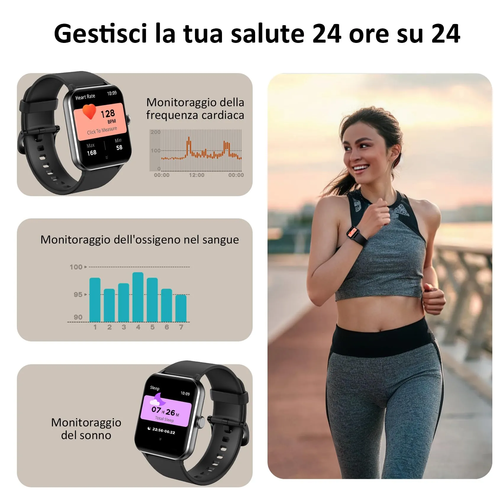 Blackview Smartwatch 1,85'' Bluetooth Call Fitness Tracker, Cardiofrequenzimetro, Monitoraggio del Sonno per Android e iOS - immagine 3