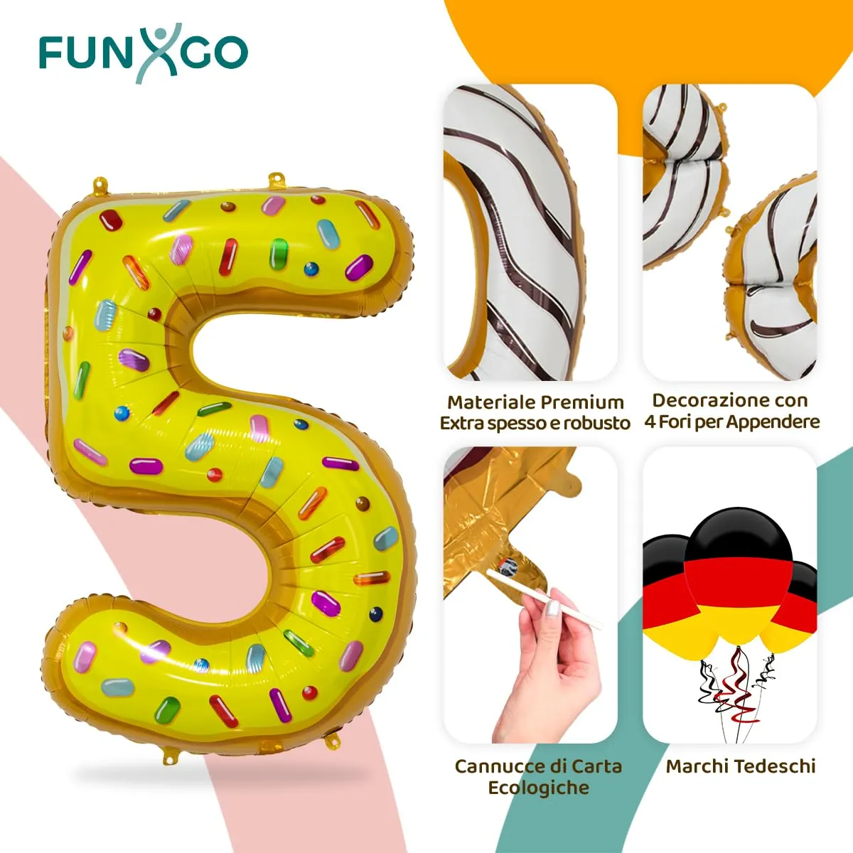FUNXGO Palloncino in alluminio numero 5 per compleanni, feste e matrimoni - immagine 3