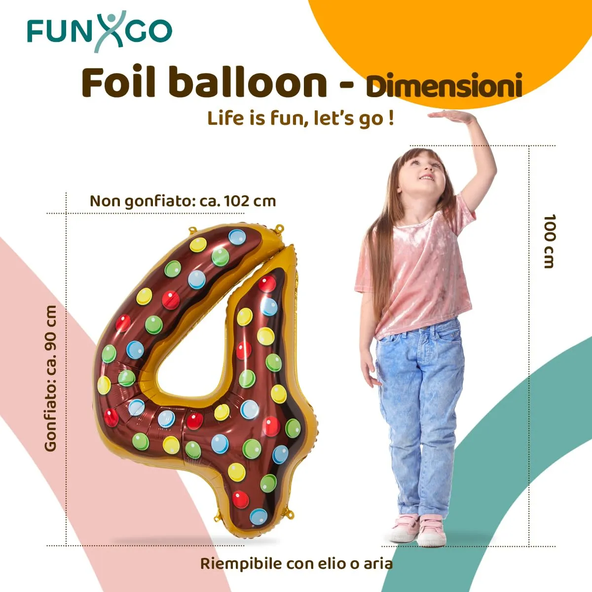 FUNXGO Palloncino in alluminio numero 4 per compleanni, feste e matrimoni - immagine 2