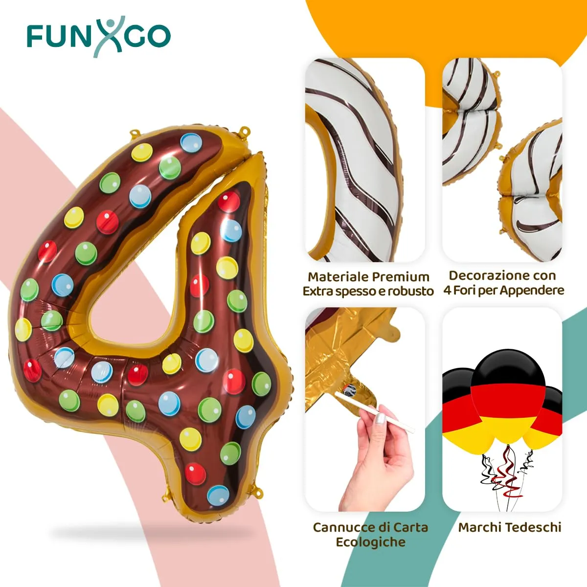 FUNXGO Palloncino in alluminio numero 4 per compleanni, feste e matrimoni - immagine 3