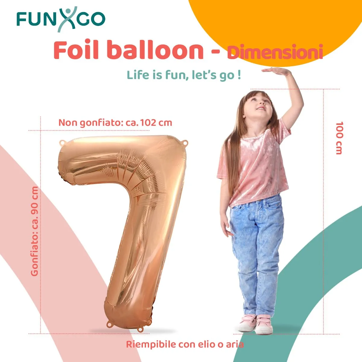 FUNXGO Palloncino Alluminio Numero 7 Oro Rosa - immagine 2