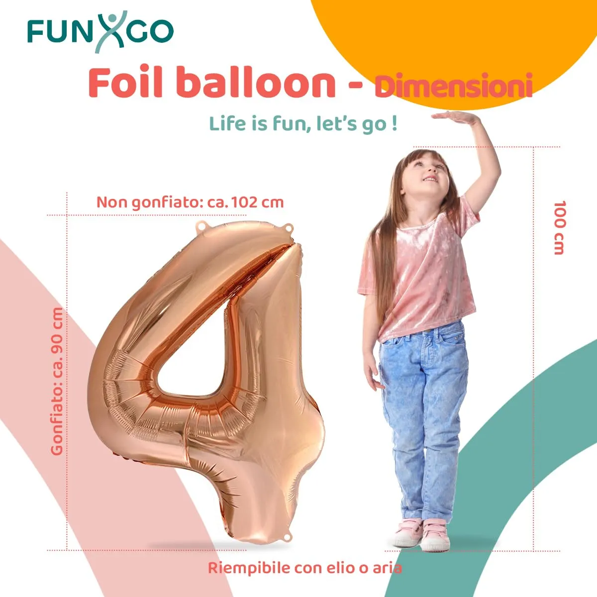 FUNXGO Palloncino Numero 4 Oro Rosa per Compleanno - immagine 2