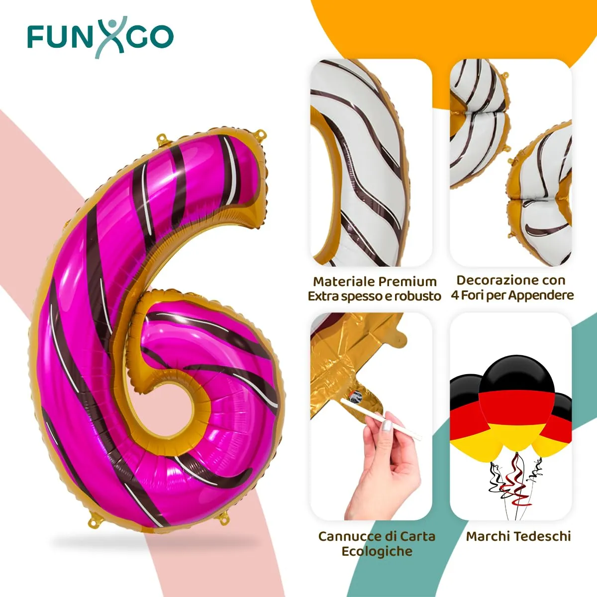 FUNXGO Palloncino Donut Numero 6 - immagine 3
