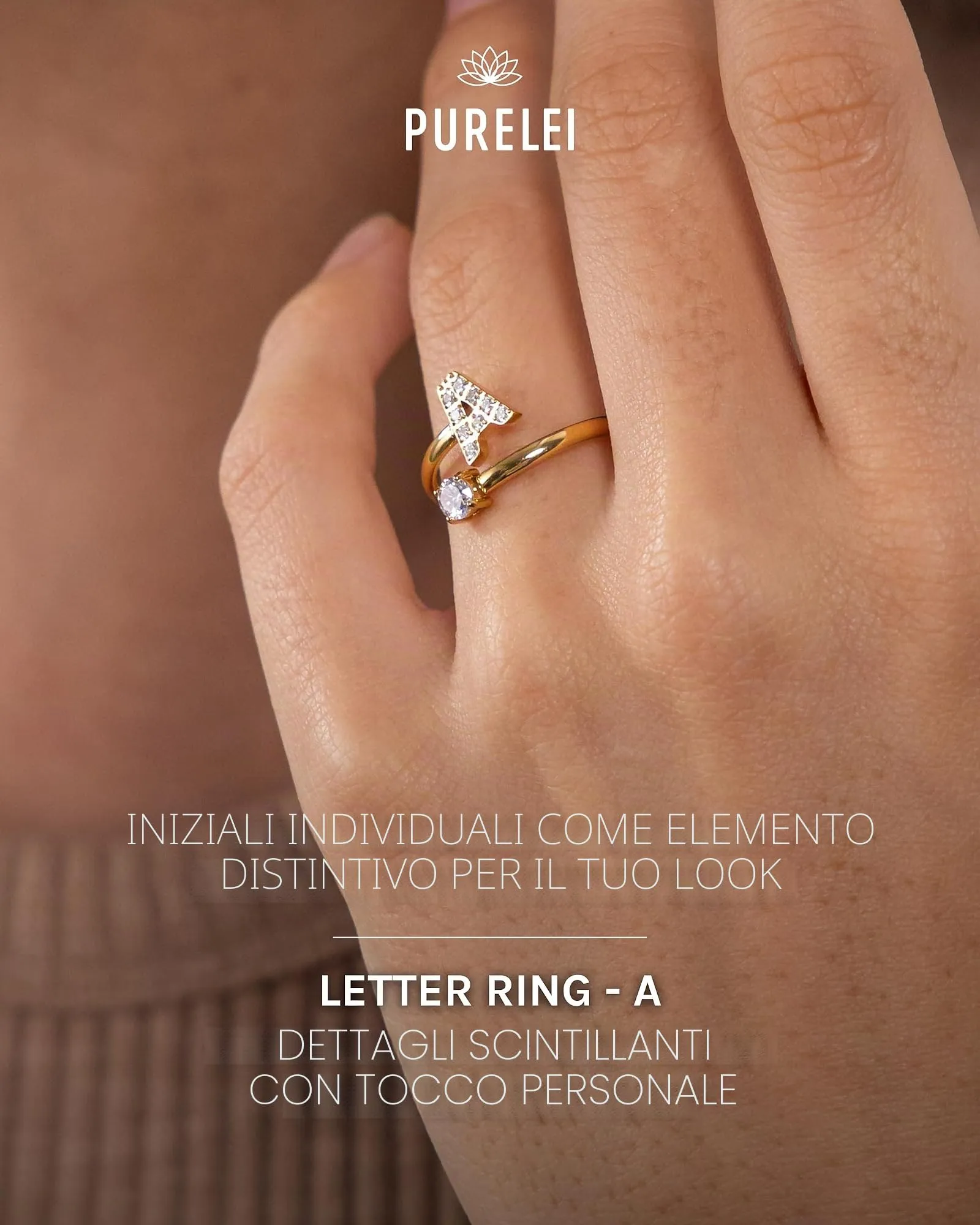 Purelei Anello con lettere in acciaio inox, regolabile 50-60 - immagine 2