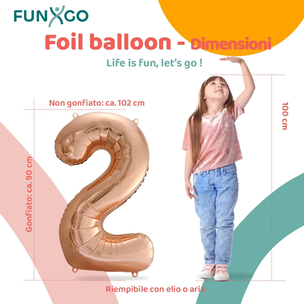 FUNXGO Palloncino Numero 2 Oro Rosa per Compleanno - immagine 2