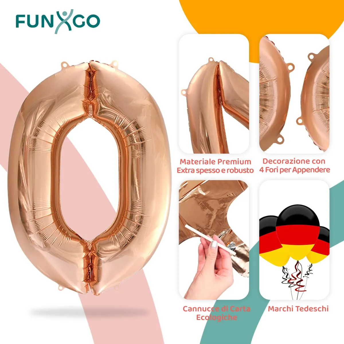 FUNXGO Palloncino Numero 0 Oro Rosa per Compleanno - immagine 3