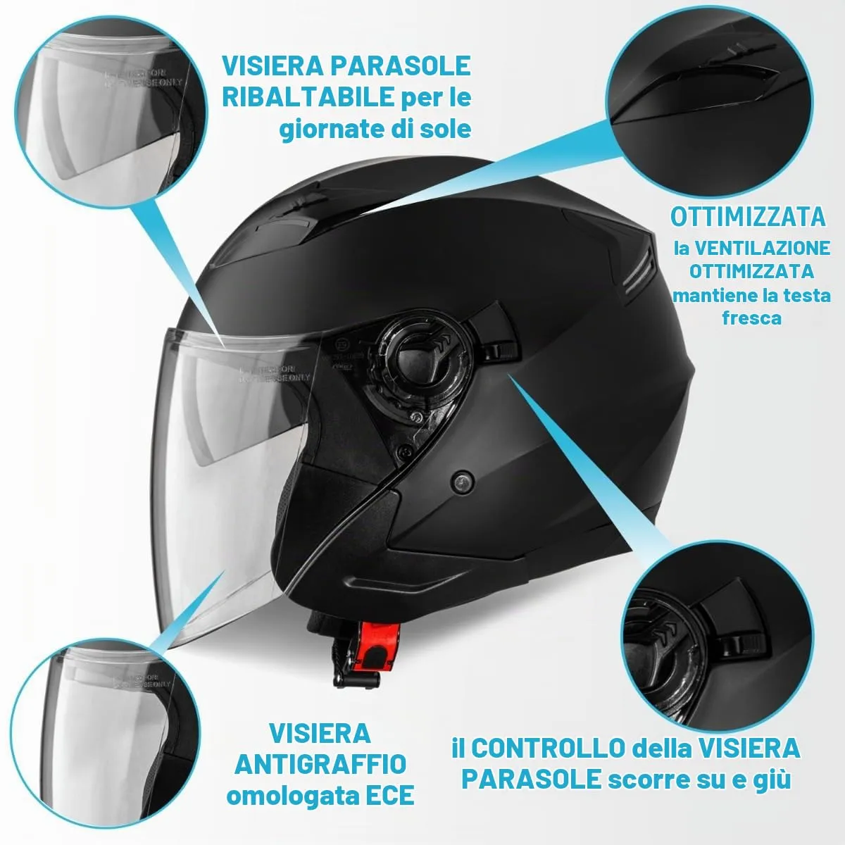 Vinz Calobra Casco Jet Doppia Visiera ECE 22.06 - Nero opaco - L - immagine 2