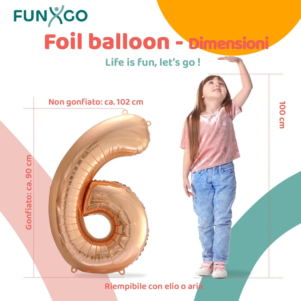 FUNXGO Palloncino Numero 6 Oro Rosa per Compleanno - immagine 2