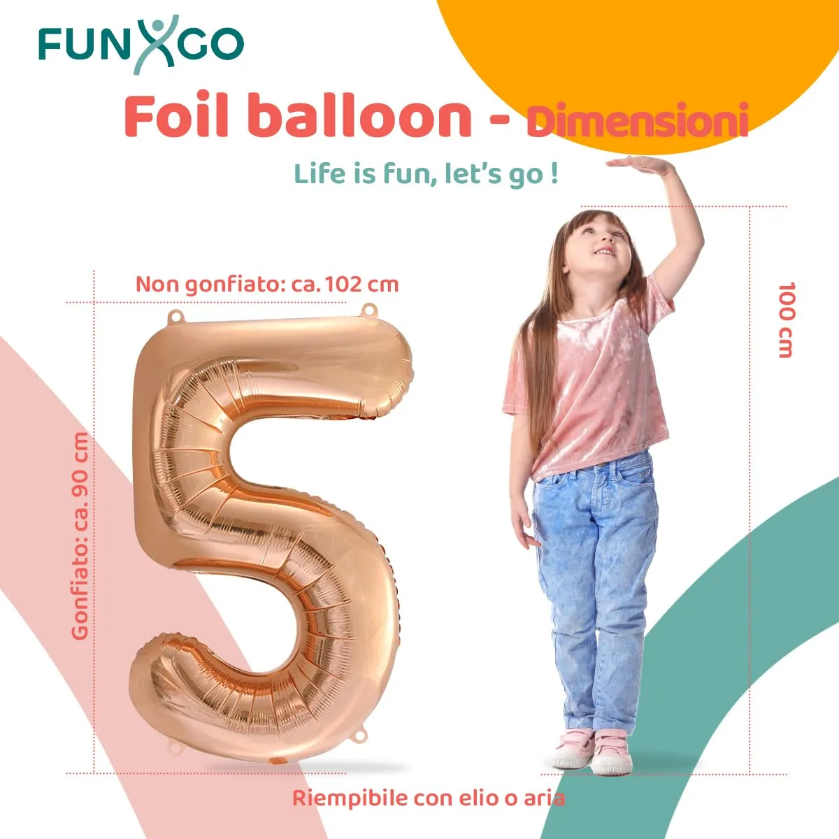 FUNXGO Palloncino in Alluminio Numero 5 Oro Rosa - immagine 2