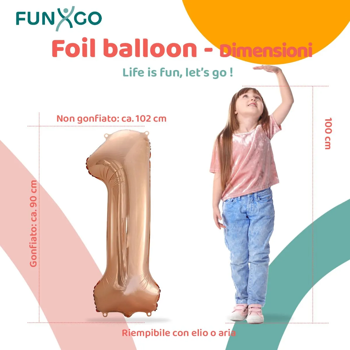 FUNXGO Palloncino Numero 1 Oro Rosa per Compleanno - immagine 2