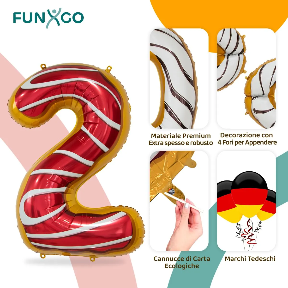 FUNXGO Palloncino Donut Numero 2 per Compleanno - immagine 3