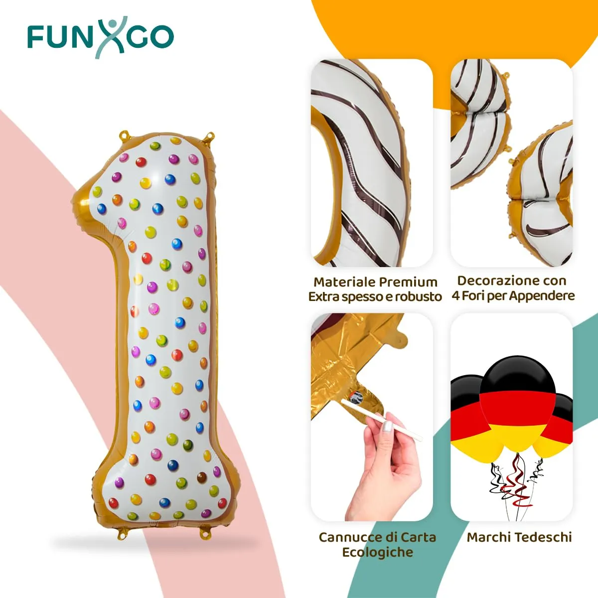 FUNXGO Palloncino Donut Numero 1 per Compleanno - immagine 3