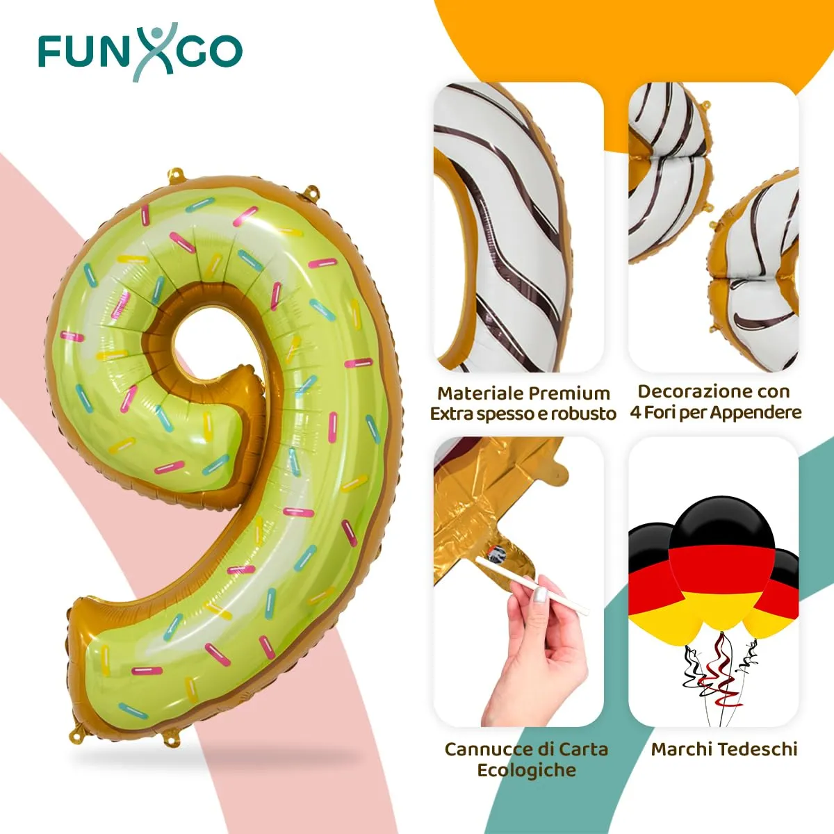 FUNXGO Palloncino in alluminio numero 9 per compleanni e feste - immagine 3
