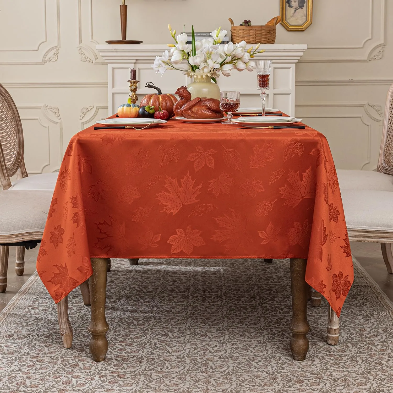 Softalker Tovaglia in Jacquard Autunnale a Foglie d'Acero, Impermeabile, 152 x 213 cm - immagine 6
