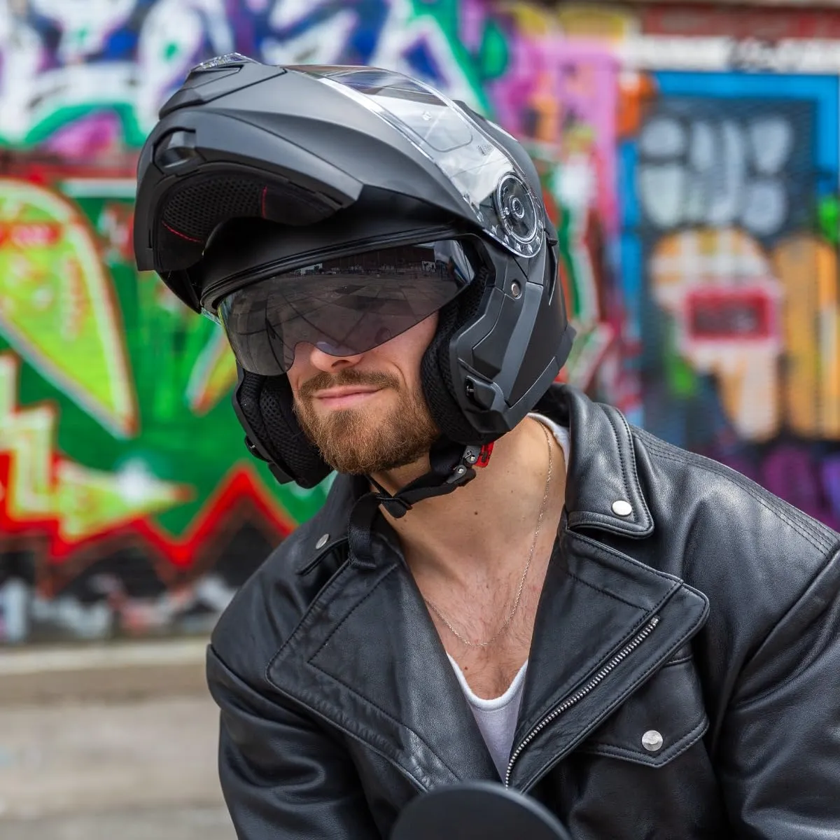 Vinz Santos Casco Modulare Moto & Scooter, Doppia Visiera, ECE 22.06, Pinlock Preparato, Nero Opaco, Taglia L - immagine 9