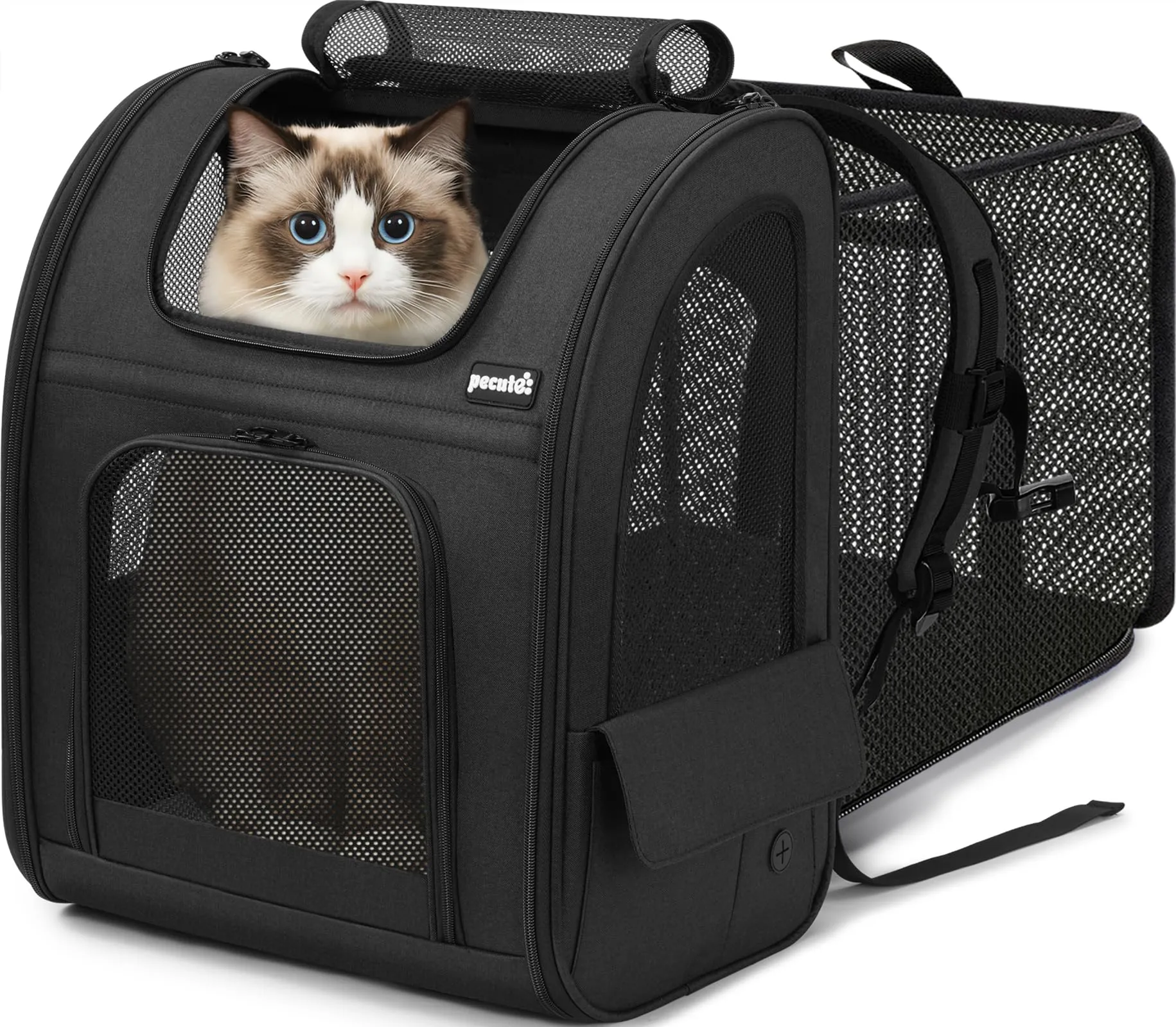 Pecute Zaino Trasportino Estensibile per Cani e Gatti, XL, Nero - immagine 1