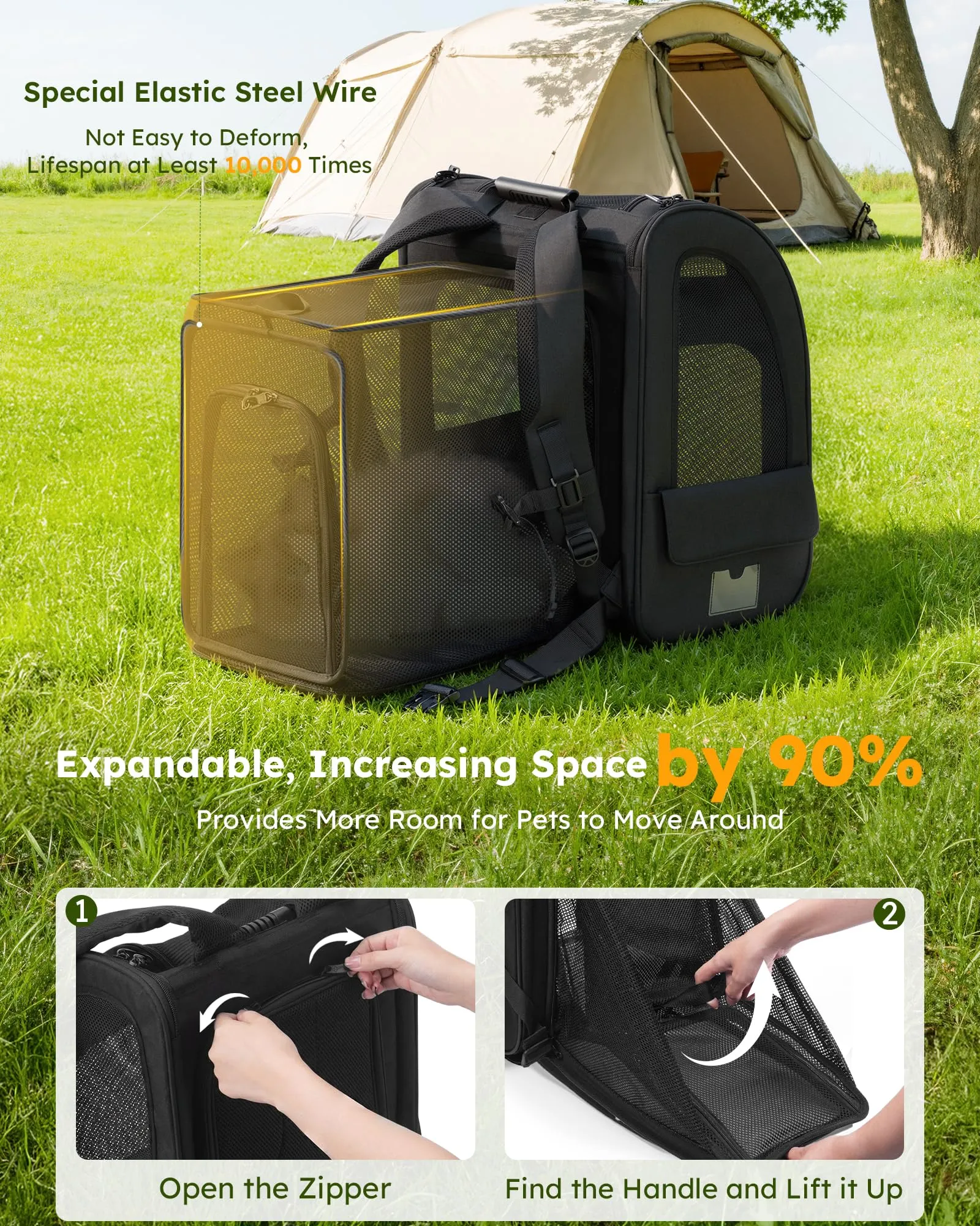Pecute Zaino Trasportino Estensibile per Cani e Gatti, XL, Nero - immagine 3