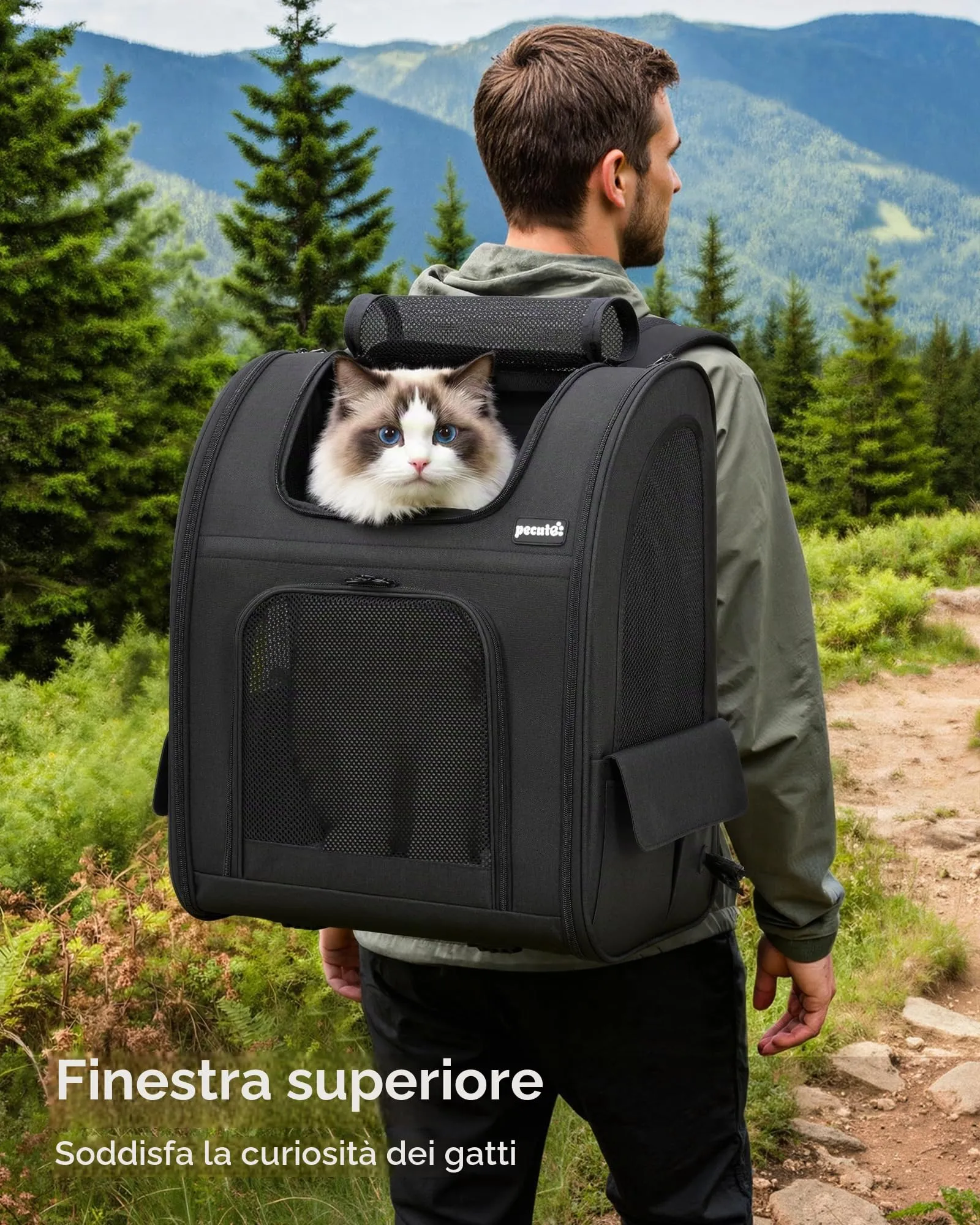 Pecute Zaino Trasportino Estensibile per Cani e Gatti, XL, Nero - immagine 4