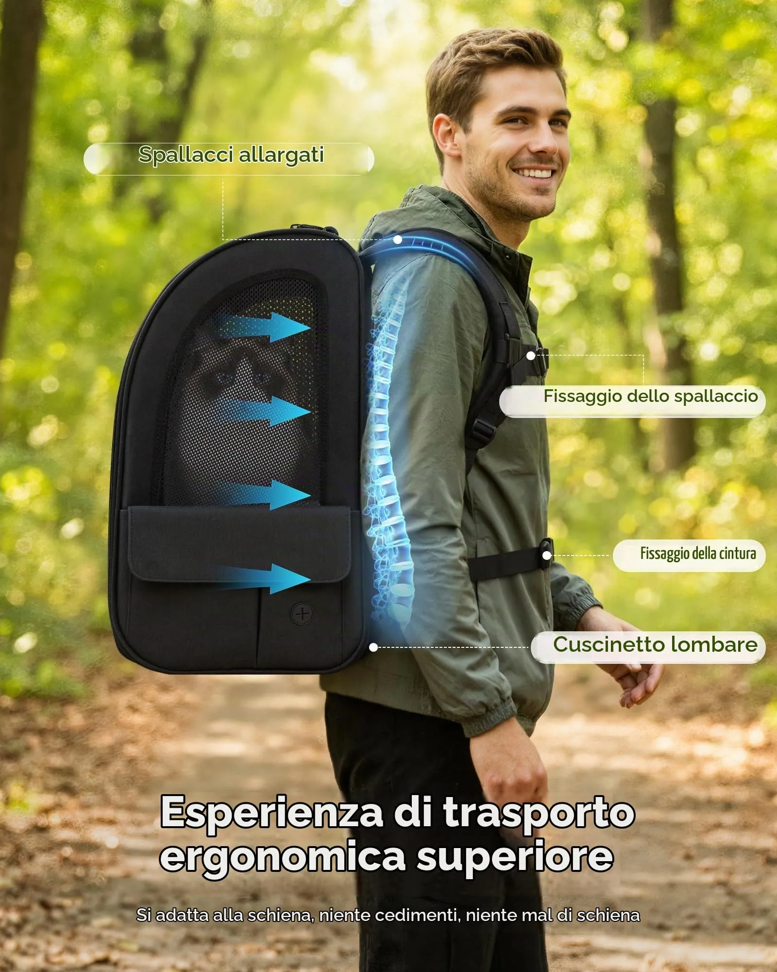 Pecute Zaino Trasportino Estensibile per Cani e Gatti, XL, Nero - immagine 6