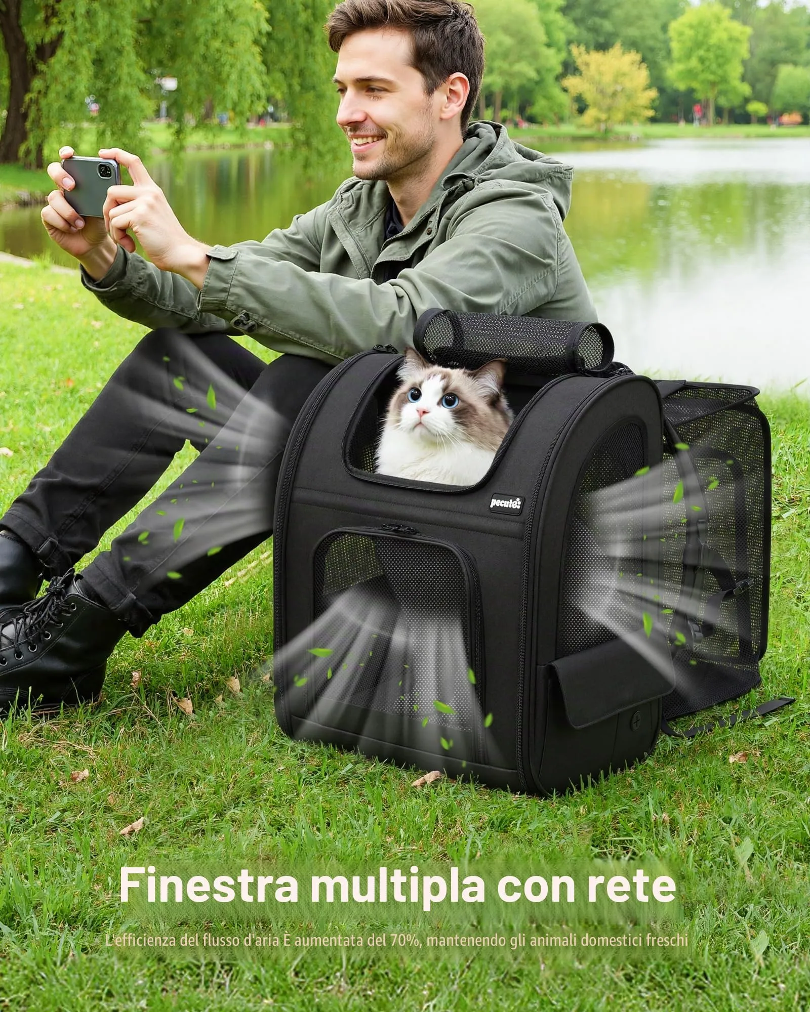 Pecute Zaino Trasportino Estensibile per Cani e Gatti, XL, Nero - immagine 7