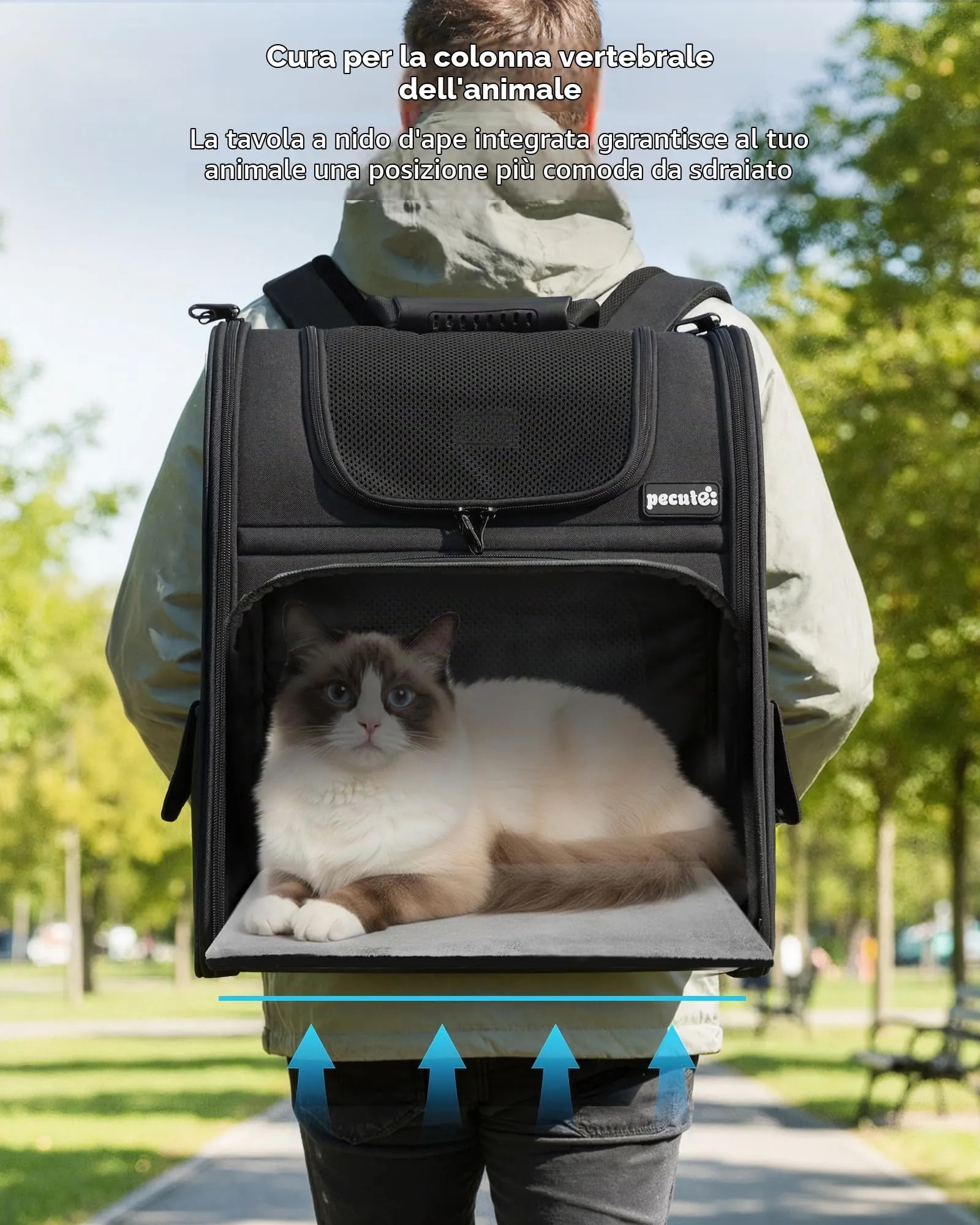 Pecute Zaino Trasportino Estensibile per Cani e Gatti, XL, Nero - immagine 8