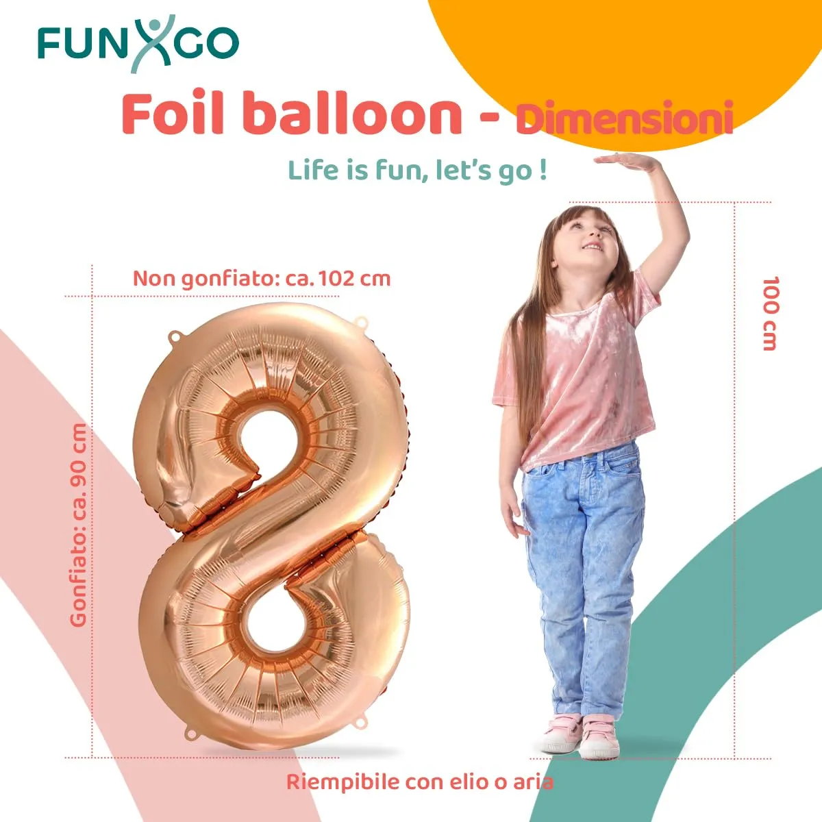 FUNXGO Palloncino Numero 8 Oro Rosa per Compleanno - immagine 2
