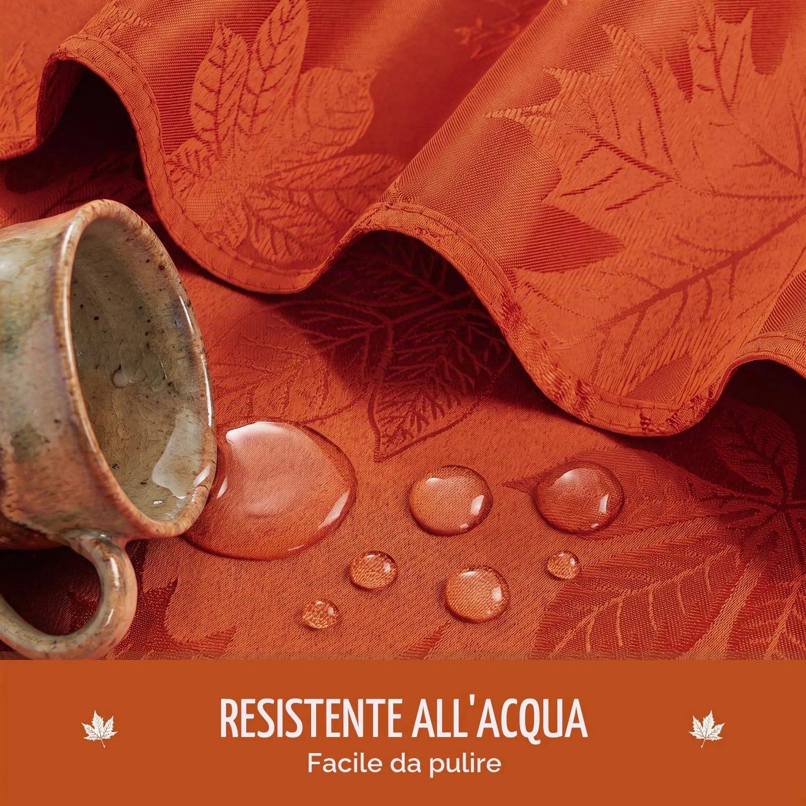 Softalker Tovaglia Rettangolare in Tessuto Jacquard con Foglie d'Acero, Poliestere Damascato, 152,4 x 365,7 cm - immagine 3