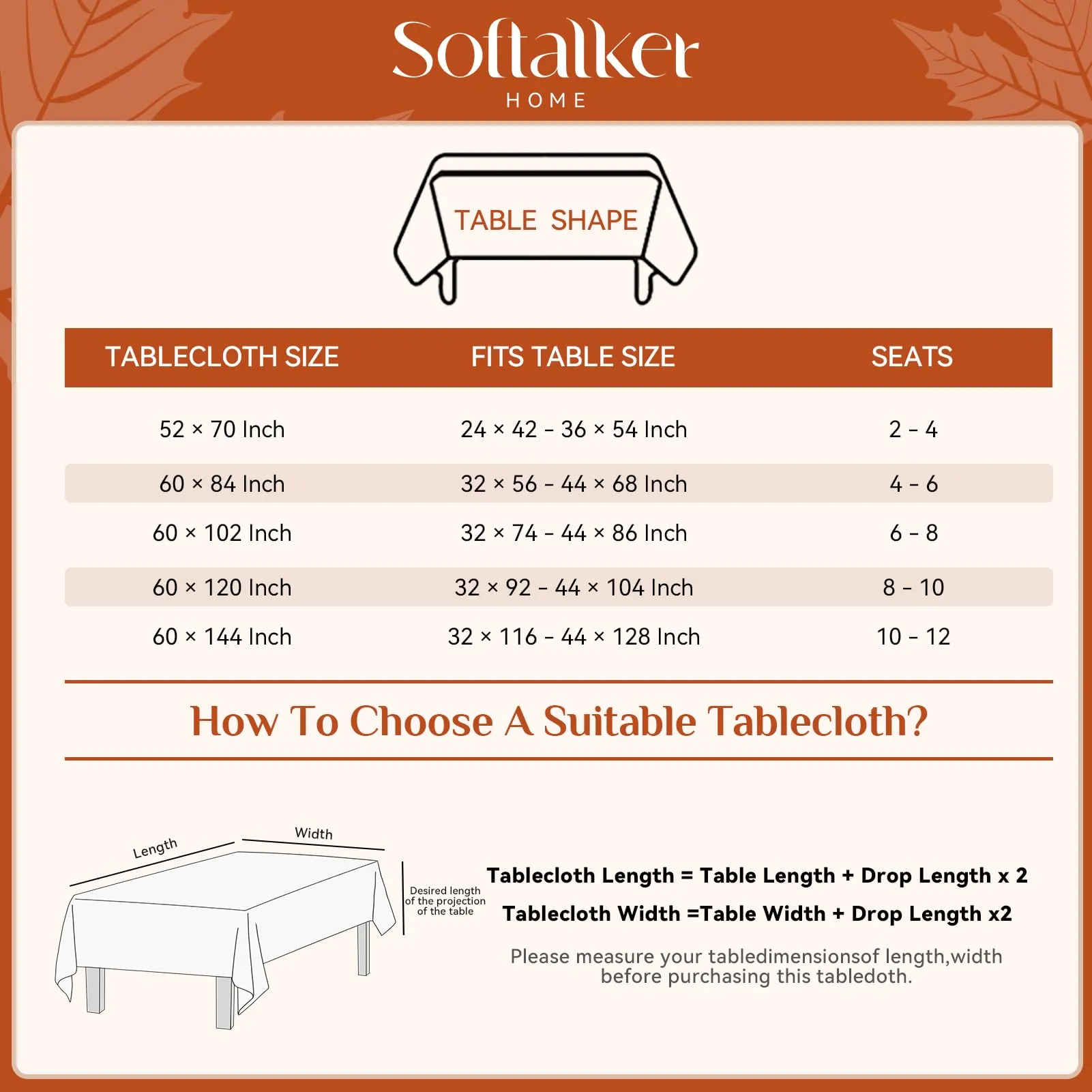 Softalker Tovaglia Rettangolare in Tessuto Jacquard con Foglie d'Acero, Poliestere Damascato, 152,4 x 365,7 cm - immagine 7