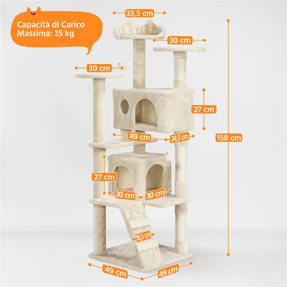 Yaheetech Albero Tiragraffi per Gatti in Sisal e Truciolato 49 x 49 x 158 cm, Beige - immagine 2