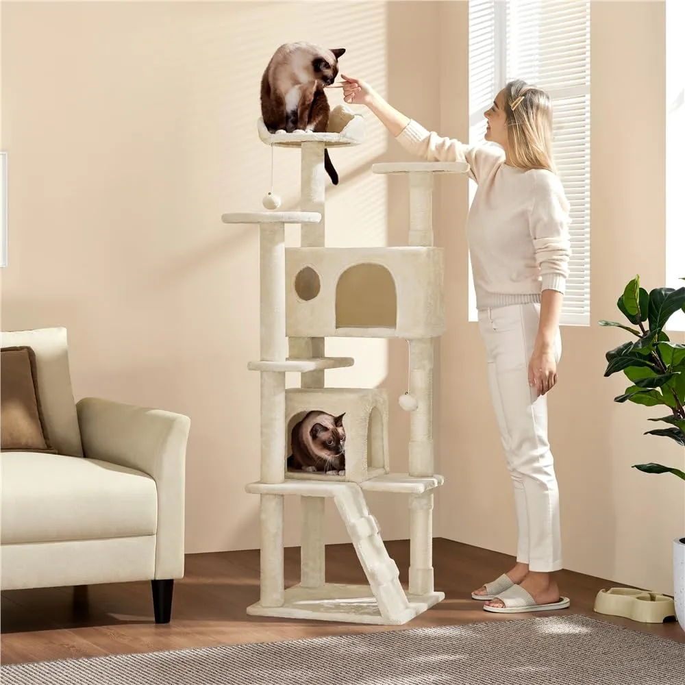 Yaheetech Albero Tiragraffi per Gatti in Sisal e Truciolato 49 x 49 x 158 cm, Beige - immagine 3