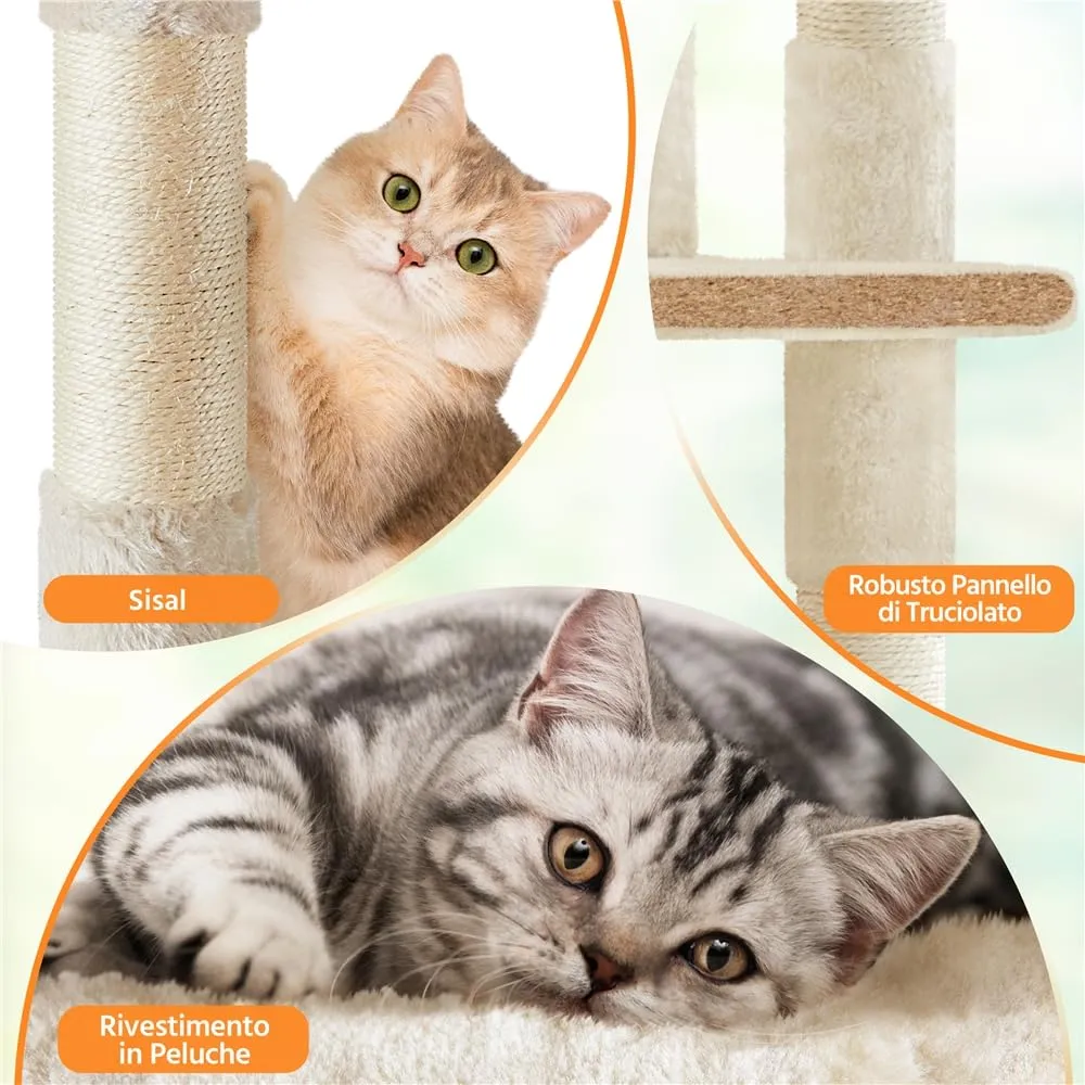 Yaheetech Albero Tiragraffi per Gatti in Sisal e Truciolato 49 x 49 x 158 cm, Beige - immagine 5
