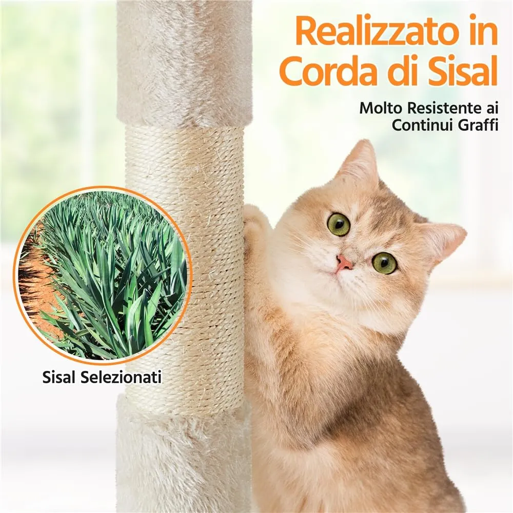 Yaheetech Albero Tiragraffi per Gatti in Sisal e Truciolato 49 x 49 x 158 cm, Beige - immagine 7