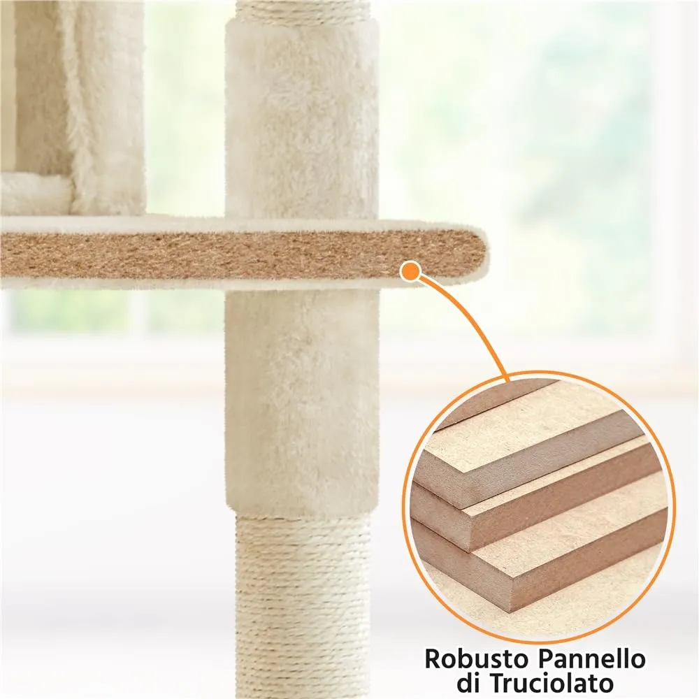 Yaheetech Albero Tiragraffi per Gatti in Sisal e Truciolato 49 x 49 x 158 cm, Beige - immagine 8