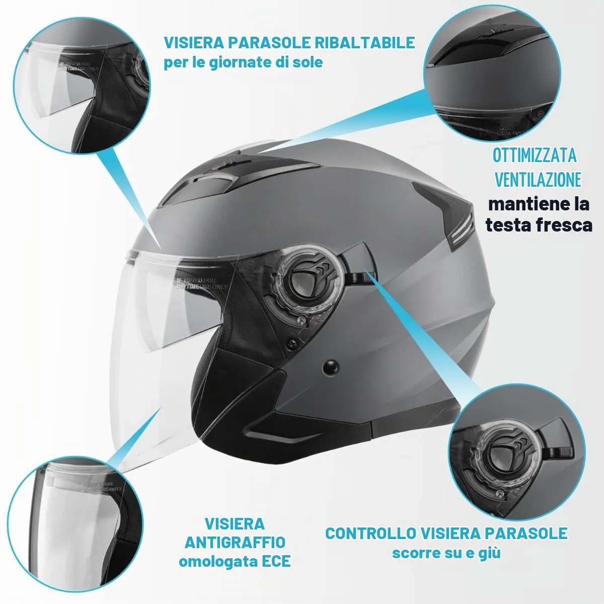 Vinz Calobra Casco Jet Doppia Visiera ECE 22.06 - Titanio - immagine 2