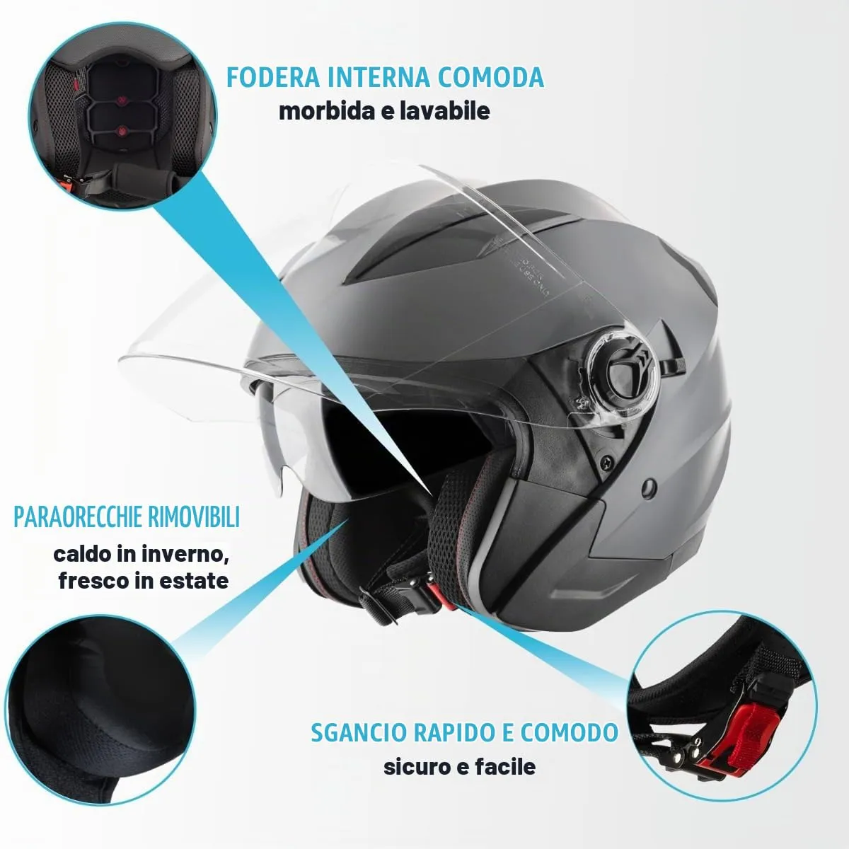 Vinz Calobra Casco Jet Doppia Visiera ECE 22.06 - Titanio - immagine 3
